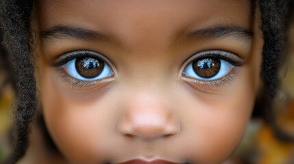 Wall Mural - A young child with brown eyes and a black nose. The child's eyes are closed, and the nose is slightly raised