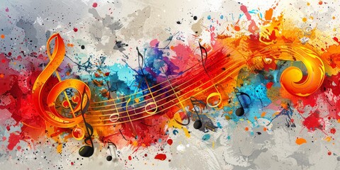 Aufkleber - Abstract colorful representation of musical notes on a canvas, capturing the energy, creativity, and vibrant expression of music through a dynamic art design.