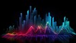 © Iona - A vivid abstract display of fluctuating neon charts and graphs with bright colors against a black background.