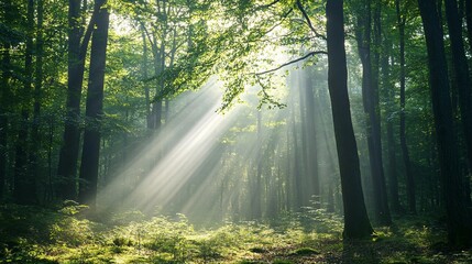 Sticker - Sunbeams Filtering Through Dense Forest Canopy