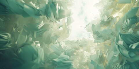 Aufkleber - Abstract paper shapes floating in a bright, ethereal space, illuminated with soft light, creating a sense of dynamic, airy movement and artistic design.