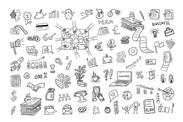 set of business elements. doodle style. hand drawn vector illustration eps10. great for banner, post