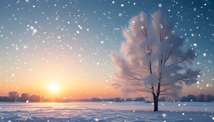 Wall Mural - Winter Sunrise Landscape with Snow-Covered Trees and Expansive Copy Space