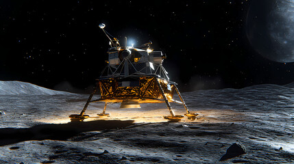 space exploration: a photo of a lunar lander descending onto the surface of the moon. lunar surface.
