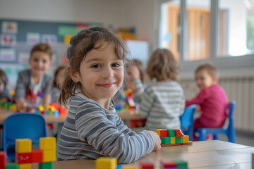 Wall Mural - Photography of children portrait from Andorra in a preschool or kindergarten class.	