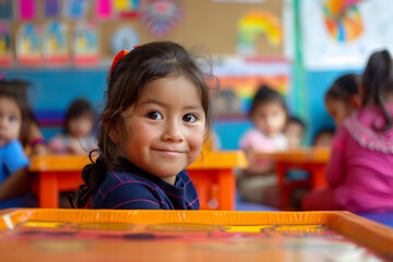 Wall Mural - Photography of children portrait from Bolivia in a preschool or kindergarten class.	