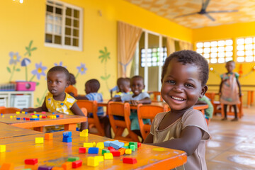 Wall Mural - Photography of children portrait from Senegal in a preschool or kindergarten class.	