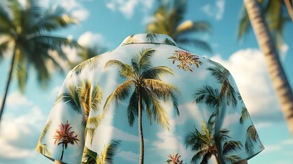 Palm tree shirt features vibrant design with matching text logo design