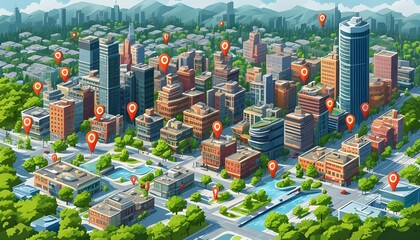 Stylish city map illustration showcasing innovative location technology and urban landscapes