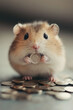 © Silga - Hamster holding coin surrounded by coins, representing inflation, budgeting, finance, savings, adorable meme concept