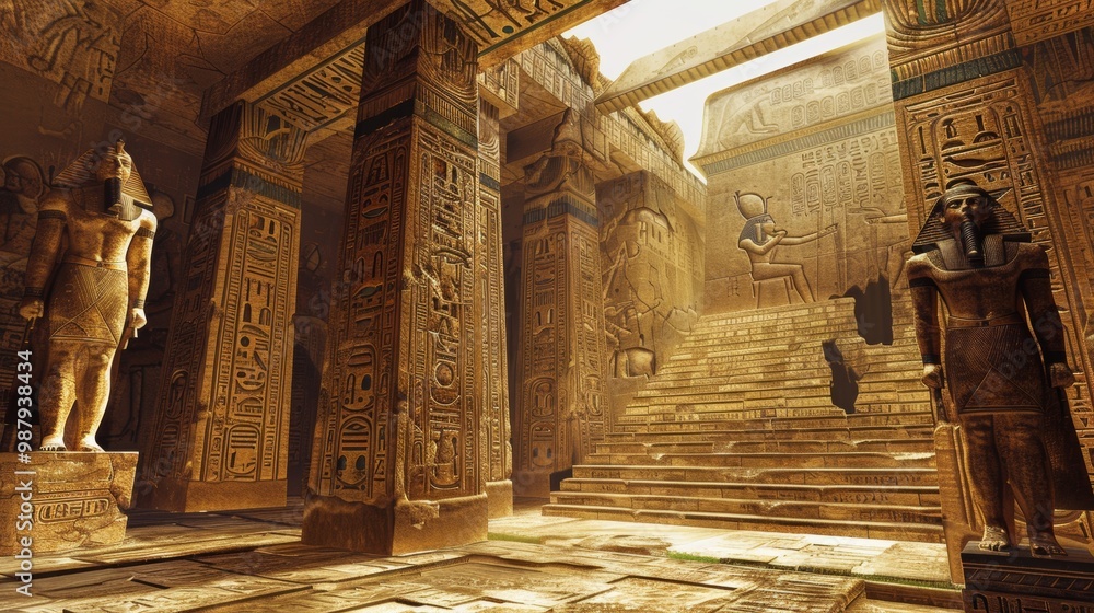 Majestic Ancient Egyptian Temple with Towering Statues and Ornate ...