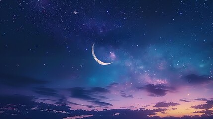 Canvas Print - Crescent Moon and Starry Night Sky