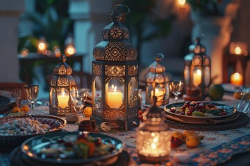 Canvas Print - Candles and Lanterns on a Table