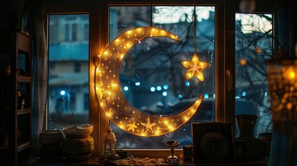 Poster - Illuminated Crescent Moon and Star Decoration