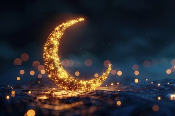 Canvas Print - Crescent Moon Illuminated by Stars