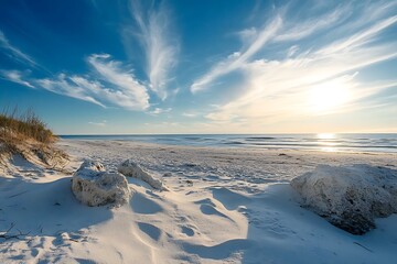 Poster - Beautiful sunny beach with white sand and blue sky with clouds