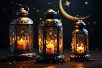 Poster - Ornate Lanterns Glowing in the Dark