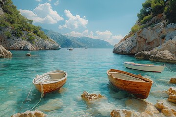 Poster - Serene Coastal View with Boats