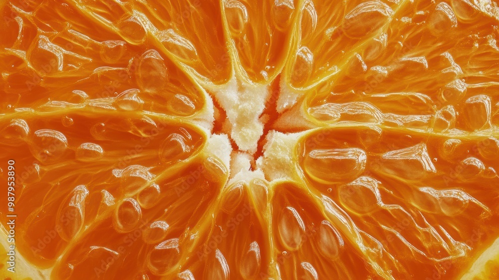 Macro shot of a vibrant orange fruit slice, showcasing juicy pulp and ...