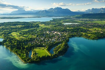 Wall Mural - Aerial View of a Tranquil Island with Lush Green Trees and Surrounding Turquoise Waters