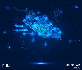 Wall Mural - hologram running. sneakers made of polygons, triangles of dots and lines. running shoes have a low p