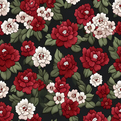 Seamless floral pattern, Illustration of flowers, stumpwork embroidery style