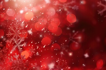 Wall Mural - A red background with snowflakes falling on it, generative ai