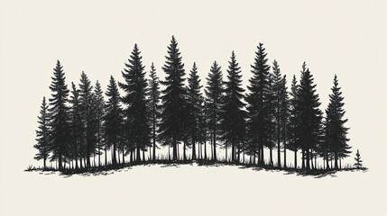 Silhouette Illustration of an Evergreen Forest