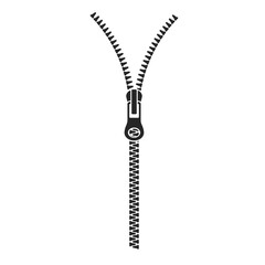 Realistic straight zipper being unzipped and half open sillhouette vector