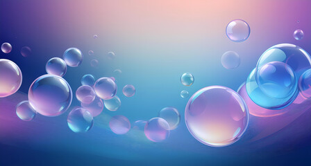 Sticker - minimalistic abstract background filled with translucent bubbles hovering over a soft, matte gradient of blue and purple