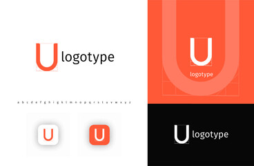 Fototapete - Minimalistic geometric letter U monogram for blueprint project, architectural building, futuristic technology, innovative science. Modern logo concept. Vector illustration