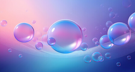 Sticker - minimalistic abstract background filled with translucent bubbles hovering over a soft, matte gradient of blue and purple