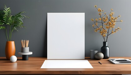 Minimalist design concept illustration featuring a blank white paper on an elegant table, perfect for showcasing creativity and artistic ideas.