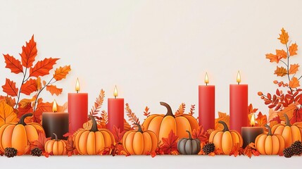 Thanksgiving Togetherness Decorations Thanksgiving garland made of fall leaves and small pumpkins, hanging decor, rustic style, isolated on white background