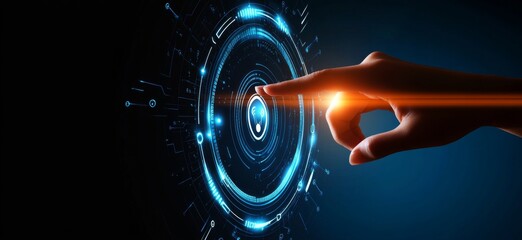 Wall Mural - touching a virtual abstract security icon representing network security and data protection, with a 