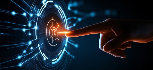 Wall Mural - touching a virtual abstract security icon representing network security and data protection, with a 