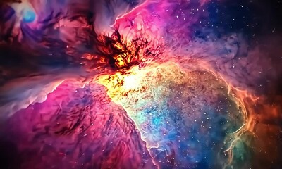 Sticker - Colorful nebula in deep outer space with stars with ai generated.
