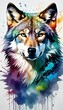 © akkash vertical - wolf background abstract color effect painting  wolf werewolf tattoo colours vibrant design colours bright background illustration image painting high-coloured hand-drawn art primitive hand-painted