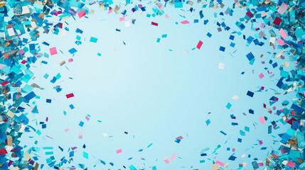 electric blue and cyan confetti: a bold frame made from electric blue and cyan confetti, scattered a