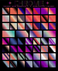 Aufkleber - The retro style gradient set ranges from light pastel shades to dark, bold colors, many of which have a metallic, chrome-like sheen. Holographic palette swatches.