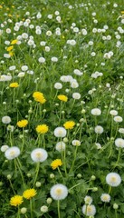 field green summer yellow nature white dandelions outdoors panorama field yellow blue sky park grass