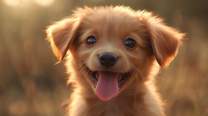 A hyperrealistic portrait of a cute puppy, with its tongue hanging out