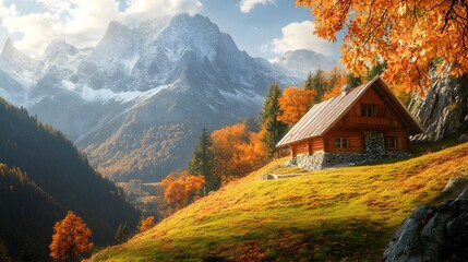 Farm house in the mountains in autumn
