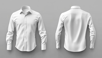 A white dress shirt displayed from the front and back, showcasing its design and style.