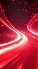 Wall Mural - abstract light trails creating curved pathways against a starry backdrop in vibrant red tones.