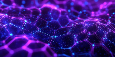 Wall Mural - vivid purple and blue hues dominate this digital background with hexagonal patterns symbolizing conn