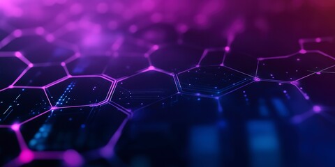 Wall Mural - vivid purple and blue hues dominate this digital background with hexagonal patterns symbolizing conn