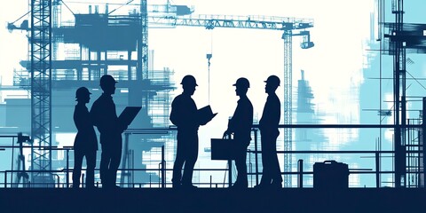 Canvas Print - silhouette business industrial engineer construction team working together