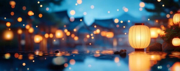 Wall Mural - Illuminated Lantern Reflecting on a Calm Water Surface