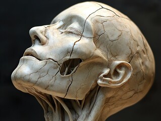 Sticker - Cracked Human Skull Sculpture: A Study of Mortality and Beauty